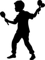 Energetic Child Playing with Paddles Silhouette for Dynamic Designs and Creative Projects vector