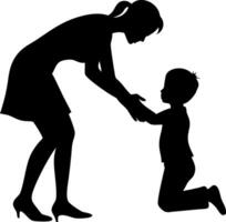 Mother Helping Child with Activity Silhouette Design for Family Bonding and Parenting Themes vector