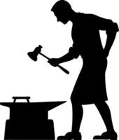 Blacksmith Working at Anvil Hammering Hot Metal Craftsmanship Art Design vector