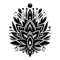 Intricate Black and White Floral Mandala with Geometric and Leaf Elements, Isolated on White Background. vector