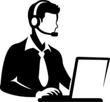 Professional Call Center Operator Working on Laptop with Headset for Customer Support vector