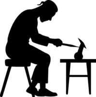 Silhouette of Blacksmith Forging Metal with Hammer and Anvil Craftsmanship Art Design vector
