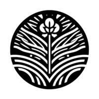 Intricate, Minimalist Black and White Floral Inside Circle, Striking Symmetric Pattern. vector