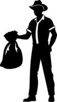 Silhouette of a Cowboy Holding a Trash Bag for Eco-Friendly Waste Management Design vector