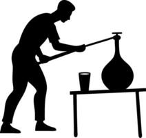 Glassblowing Artist Creating Artisanal Bottle in Studio Setting vector