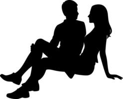 Couple Silhouette Sitting Together Romantic Embrace Perfect for Tattoo Design and Illustrations vector