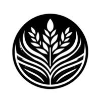 Monochromatic Floral Emblem Abstracted, stylized plant within a black circular frame, symbolizing growth, nature, and simplicity. vector