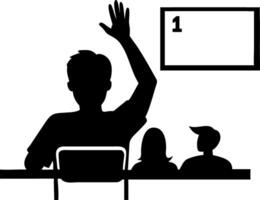 Student Raising Hand in Classroom with Peers at Desk for Education and Learning Concepts vector