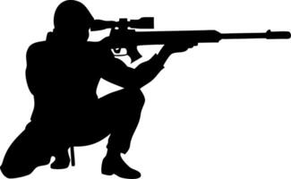 Kneeling Sniper Silhouette Professional Marksman with Long Rifle Targeting Precision Shot vector