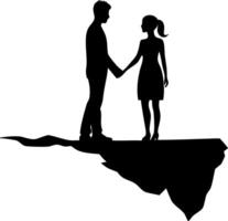 Silhouette of Couple Holding Hands on Edge of Cliff Symbolizing Love and Connection vector