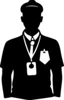 Silhouette of Uniformed Security Personnel with ID Badge and Whistle for Professional Use vector