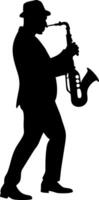 Saxophone Player Silhouette Jazz Musician Performing Dynamic Solo Artistic Design vector