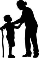 Emotional Silhouette of Child and Grandparent Emphasizing Love and Connection in Family vector