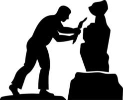 Sculptor Carving Stone Figure Silhouette Design for Creative Projects and Decor vector