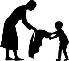 Mother and Child Silhouette Playing with Blanket Ideal for Family Themed Designs and Crafts vector