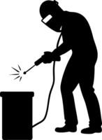 Silhouette Welder Using Welding Torch Sparks in Industrial Worker Theme for Manufacturing Designs vector