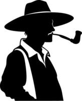 Silhouette of a Gentleman with Pipe and Wide Brim Hat Profile Art for Vintage Themes vector
