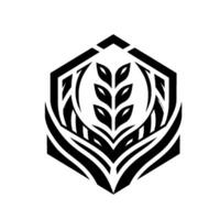 Black White Geometric Wheat Motif within Hexagon, Tribal Aesthetic, Minimalist, Modern . vector