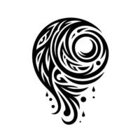 Black and White Organic Abstract Tribal , Circular Pattern with Flowing Elements and Droplets on White Background. vector