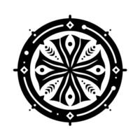 Intricate Black and White Circular Geometric Mandala with Symmetrical Pattern and Decorative Details. vector