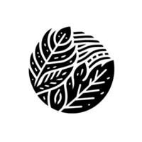 Abstract Black and White Composition Intertwined Leafy Elements Within a Circular, Organic , Featuring Detailed Veins. vector
