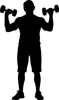 Silhouette of a Muscular Man Lifting Dumbbells in a Strong Pose for Fitness and Gym Themes vector
