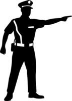 Police Officer Silhouette Pointing Direction for Traffic Control and Safety Signage Design vector