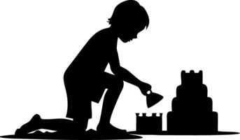 Child Building Sandcastle Silhouette Fun Summer Beach Activity Design vector
