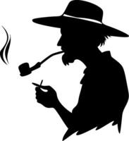 Silhouette of a Man Smoking a Pipe in a Wide-Brimmed Hat Rustic Retro Style Illustration vector