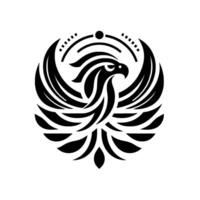 Black and White stylized Phoenix symbol, abstract , symmetrical illustration, circular composition, geometric pattern. vector