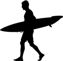 Silhouette of a Surfer Carrying a Surfboard on the Beach Perfect for Summer Designs vector