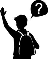 Young Student Raising Hand Silhouette with Question Mark Speech Bubble for Educational Themes vector