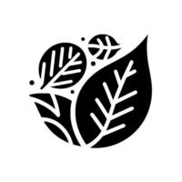 Monochromatic botanical emblem composed of clustered leaves and dots, minimalist , conveying organic simplicity. vector