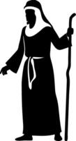 Silhouette of a Wise Old Man with Staff in Traditional Robes for Inspirational Art and Design vector