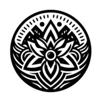 Intricate Black White Floral Mandala with Geometric and Dot Elements in Circular Pattern. vector