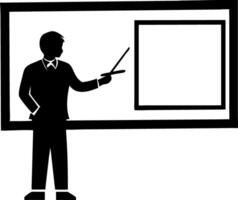 Teacher Presenting Lesson on Black Board with Pointer for Education and Training Materials vector