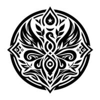 Intricate Black and White Ornamental Swan Medallion with Floral and Geometric Motifs, Enclosed in a Circle, Symbol of Grace. vector