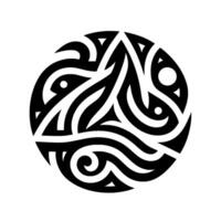 Abstract Black and White Circular Tribal Motif with Organic Forms and Decorative Elements on White Backdrop. vector
