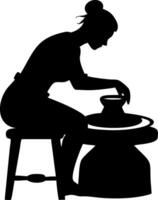 Silhouette of a Woman Sculpting Clay on a Pottery Wheel for Art and Creativity Projects vector
