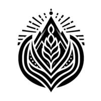 Abstract Black White Geometric Featuring a Plantlike Form and Mountainous Peaks, Symbolizing Growth and Ascendance. vector