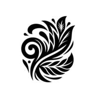 Intricate Black and White Floral A symmetrical, organic composition featuring swirling patterns, stylized leaves, and droplet elements, set against a minimalist background. vector
