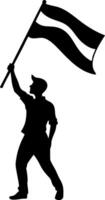 Man Holding Flag in Victory Pose Symbolizing Freedom and Celebration for Art Projects vector