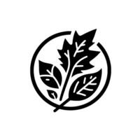 A minimalist, circular featuring stylized black leaves of varying shapes, illustrating the natural world against a crisp white background. vector