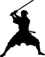 Samurai Warrior Silhouette with Sword Ready for Battle Ideal for Tattoo and Graphic Design vector