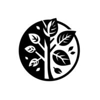 Monochromatic tree silhouette within a circle a stark black and white naturethemed with leaves. vector