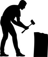 Silhouette of a Man Forging Metal with Hammer Depicting Craftsmanship and Labor vector
