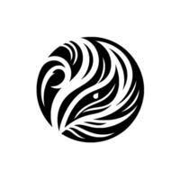 A stylized, symmetrical of a watchful eye created from swirling black shapes within a white sphere. vector