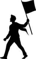 Silhouetted Man Walking with Flag Representation of Freedom and Activism Design Element vector