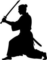 Dynamic Samurai Warrior Silhouette Drawing Perfect for Tattoo Designs and Graphic Art vector