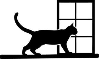 Silhouette of Cat Walking by Window Design for Home Decor and Tattoo Ideas vector